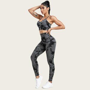 Women Stretch Waisted Leggings Long Sports Yoga Workout Pants, Stylish Tie-dye